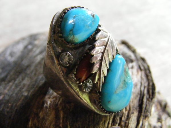 Navajo Turquoise and Red Coral Ring