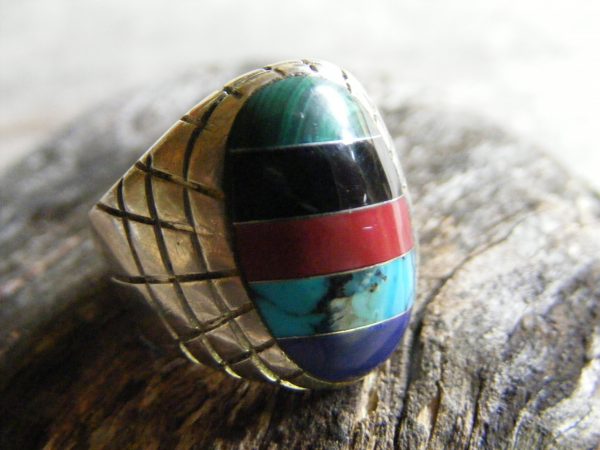 Multi-Stone Engraved Ring – Vintage Mexican
