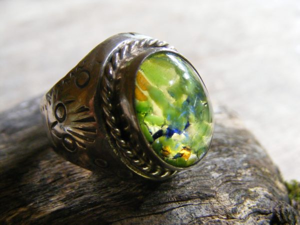 Dichroic Glass Oval Ring – Vintage Mexican
