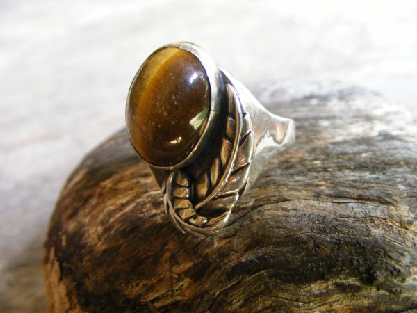 Tiger Eye with Feathers Ring