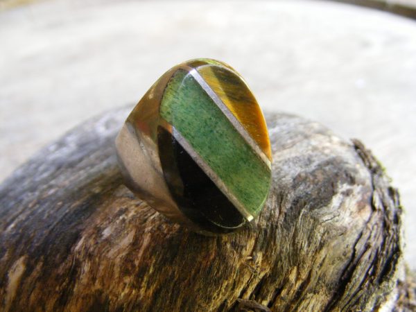 Multi-Stone Diagonal Oval Ring – Vintage Mexican