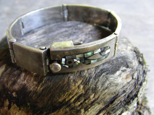Hinged Abalone Chip Inlay Bracelet – Vintage Mexican