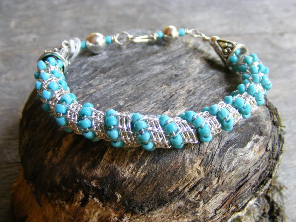 Woven Bracelet with Blue Beads
