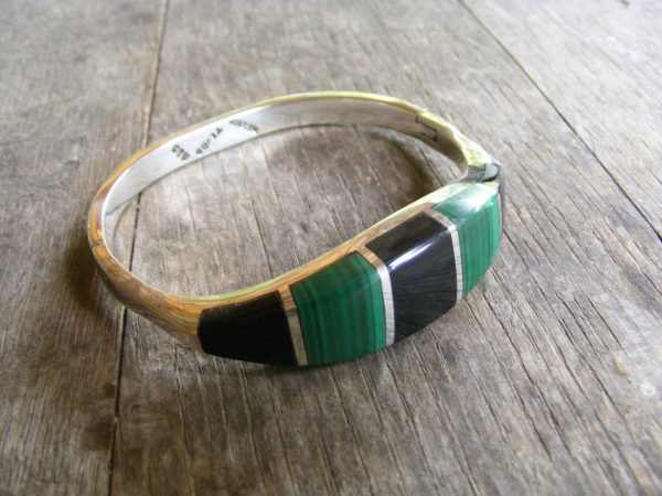Malachite and Onyx Hinge Bracelet – Vintage Mexican