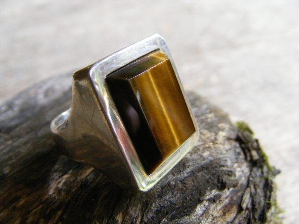 Tiger Eye Rectangle Ring – Vintage Mexican