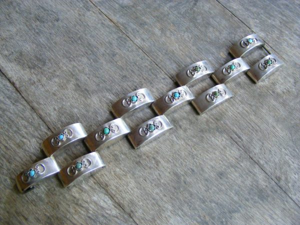 Turquoise Bar Link Bracelet – Vintage Mexican