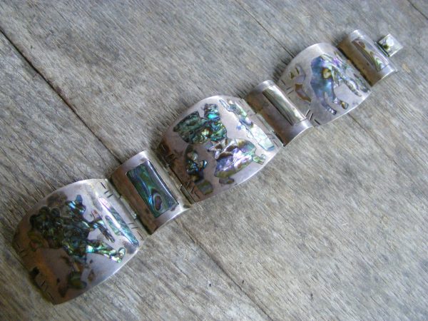 Three Scene Abalone Panel Bracelet – Vintage Mexican