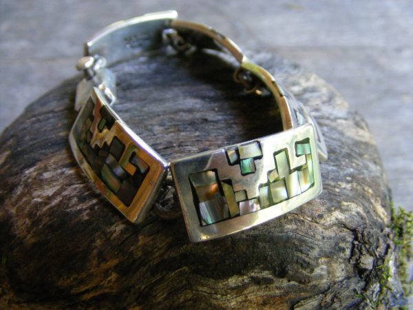 Mosaic Abalone Link Bracelet – Vintage Mexican