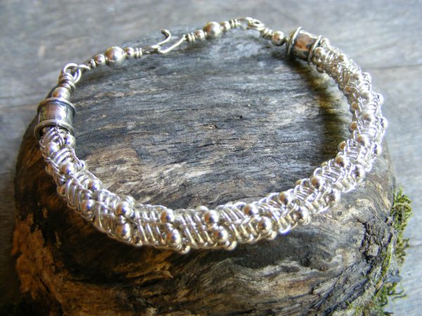 Woven Bracelet with Silver Beads